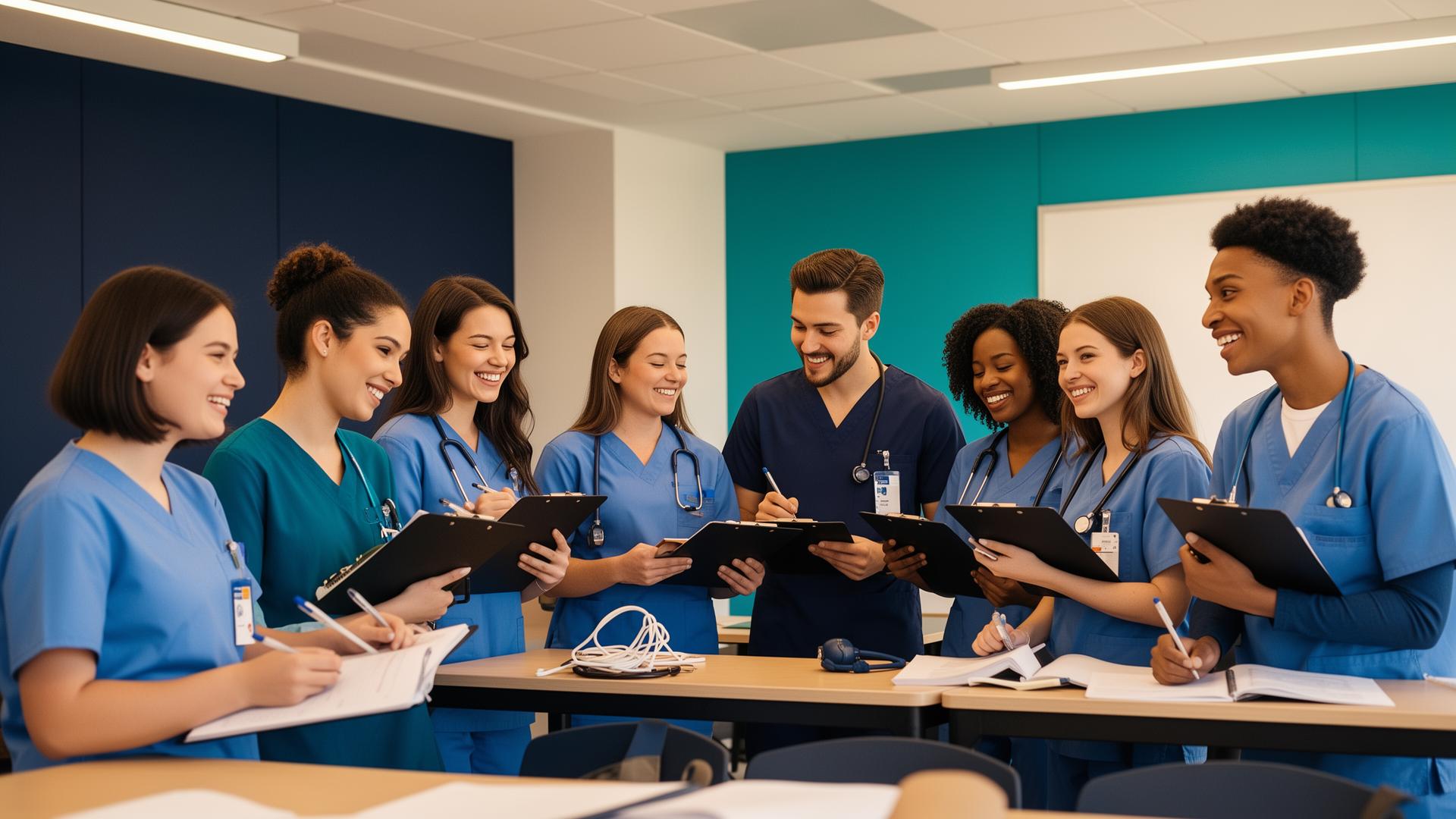 Healthcare students in scrubs
